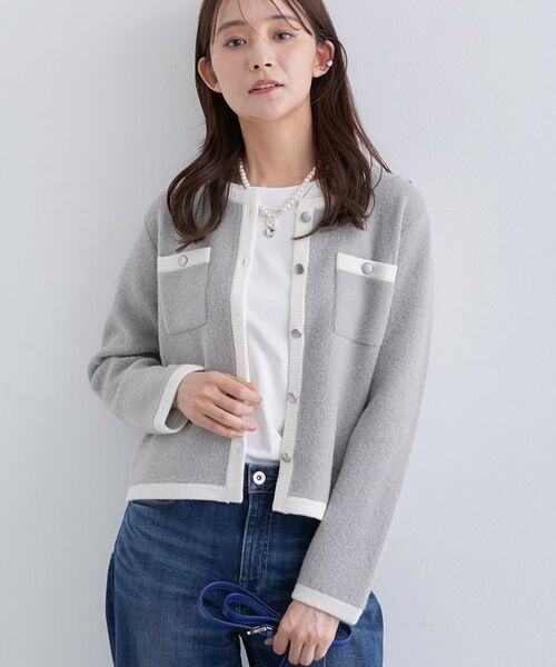 INDIVI / インディヴィ ノーカラージャケット | 【ミニブークレ素材】ジャケットライクカーディガン | 詳細11
