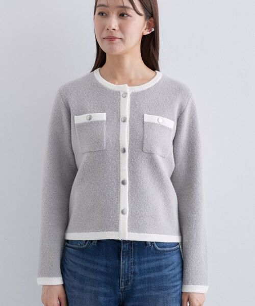 INDIVI / インディヴィ ノーカラージャケット | 【ミニブークレ素材】ジャケットライクカーディガン | 詳細14