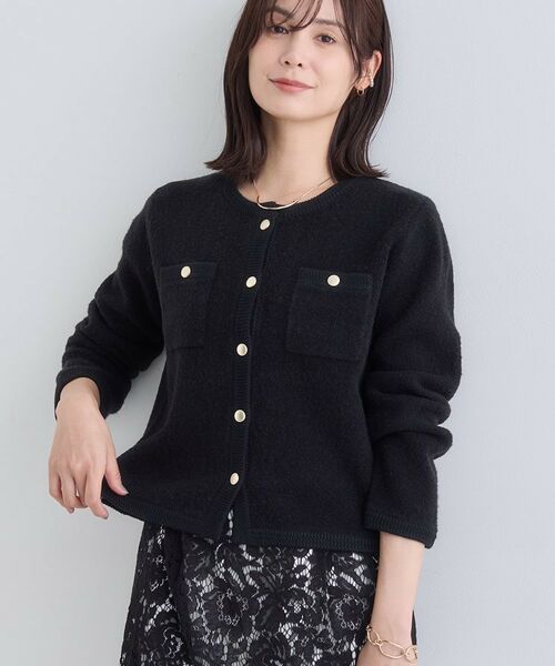 INDIVI / インディヴィ ノーカラージャケット | 【ミニブークレ素材】ジャケットライクカーディガン | 詳細2