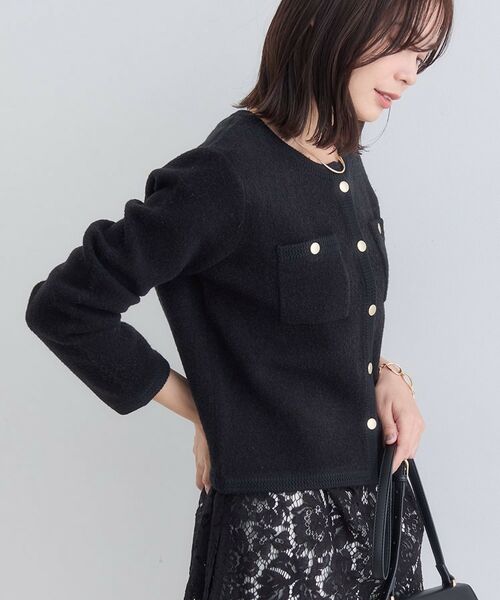 INDIVI / インディヴィ ノーカラージャケット | 【ミニブークレ素材】ジャケットライクカーディガン | 詳細3