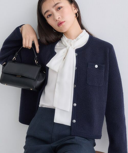INDIVI / インディヴィ ノーカラージャケット | 【ミニブークレ素材】ジャケットライクカーディガン | 詳細6