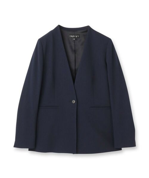 INDIVI / インディヴィ テーラードジャケット | 【日本製／通勤スーツ】プレシャスドビー ノーカラージャケット | 詳細1