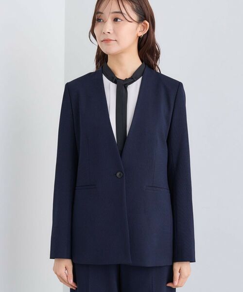 INDIVI / インディヴィ テーラードジャケット | 【日本製／通勤スーツ】プレシャスドビー ノーカラージャケット | 詳細10