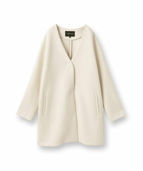 INDIVI / インディヴィ ノーカラージャケット | 【秋/軽羽織り】ノーカラーミドル丈ライトコート | 詳細1