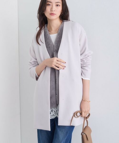 INDIVI / インディヴィ ノーカラージャケット | 【秋/軽羽織り】ノーカラーミドル丈ライトコート | 詳細10