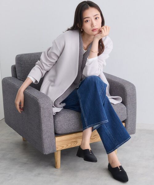 INDIVI / インディヴィ ノーカラージャケット | 【秋/軽羽織り】ノーカラーミドル丈ライトコート | 詳細11