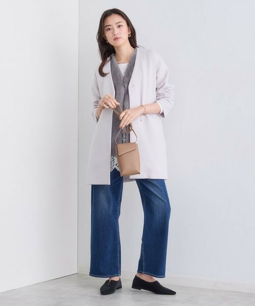 INDIVI / インディヴィ ノーカラージャケット | 【秋/軽羽織り】ノーカラーミドル丈ライトコート | 詳細12