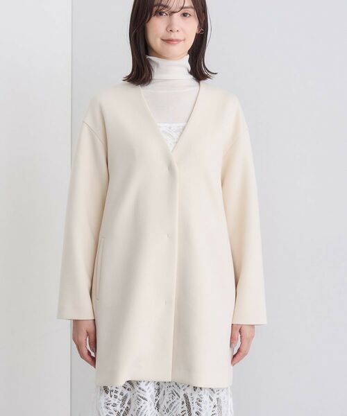 INDIVI / インディヴィ ノーカラージャケット | 【秋/軽羽織り】ノーカラーミドル丈ライトコート | 詳細14