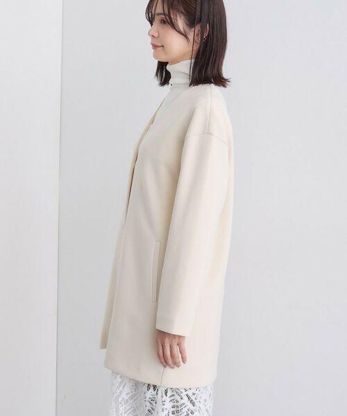 INDIVI / インディヴィ ノーカラージャケット | 【秋/軽羽織り】ノーカラーミドル丈ライトコート | 詳細15