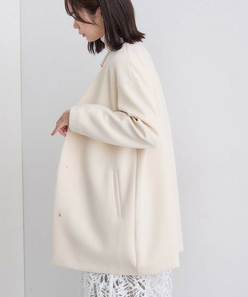 INDIVI / インディヴィ ノーカラージャケット | 【秋/軽羽織り】ノーカラーミドル丈ライトコート | 詳細2