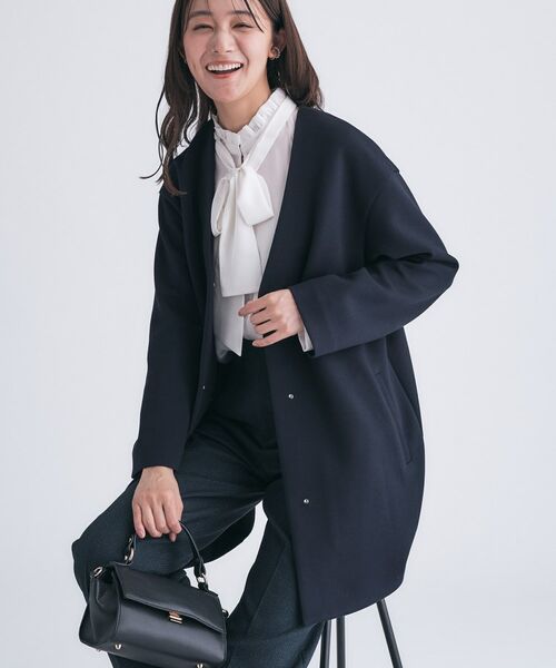 INDIVI / インディヴィ ノーカラージャケット | 【秋/軽羽織り】ノーカラーミドル丈ライトコート | 詳細22