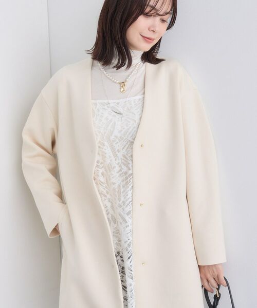 INDIVI ノーカラーコート 秋／軽羽織り】ノーカラーミドル丈ライトコート（ノーカラージャケット