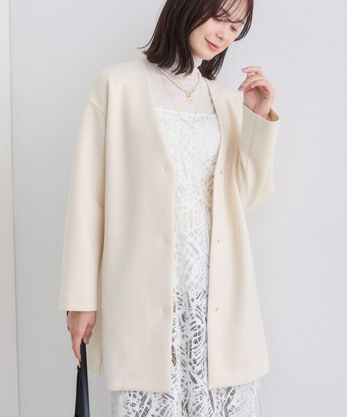 INDIVI / インディヴィ ノーカラージャケット | 【秋/軽羽織り】ノーカラーミドル丈ライトコート | 詳細3