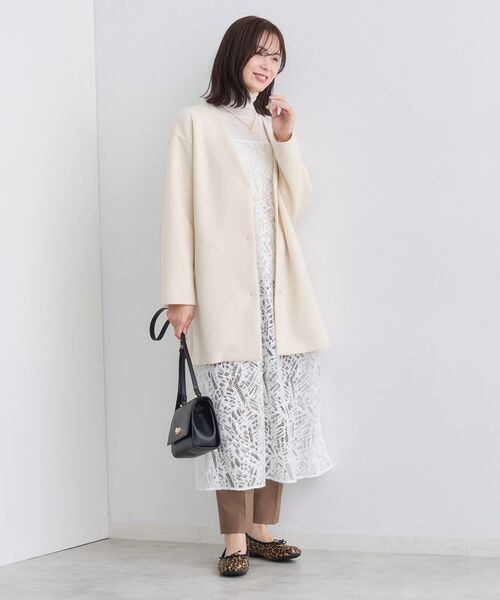 INDIVI / インディヴィ ノーカラージャケット | 【秋/軽羽織り】ノーカラーミドル丈ライトコート | 詳細4
