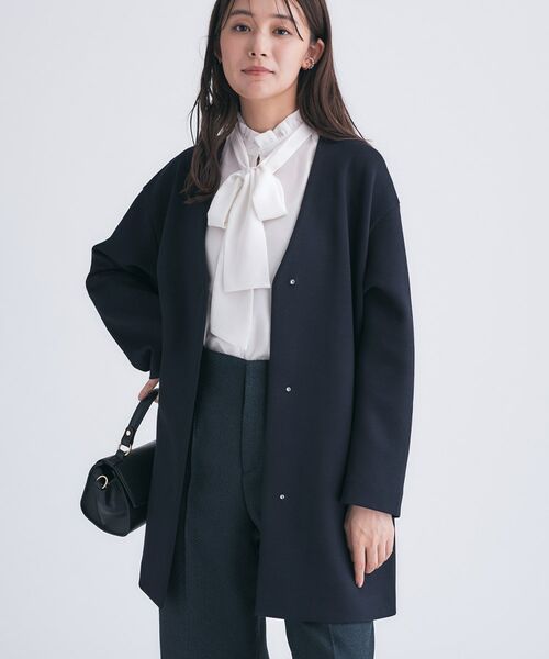 INDIVI / インディヴィ ノーカラージャケット | 【秋/軽羽織り】ノーカラーミドル丈ライトコート | 詳細6