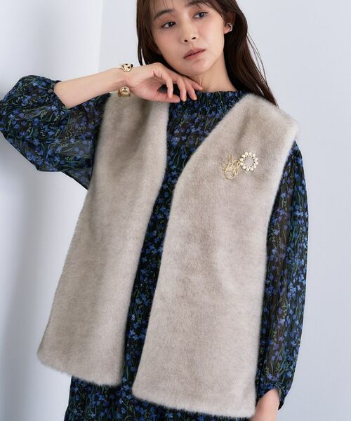 INDIVI / インディヴィ ベスト | ミンク調フェイクファージレ | 詳細9