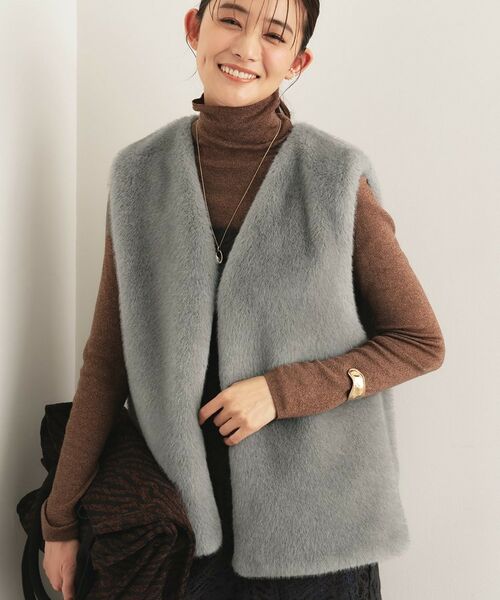 INDIVI / インディヴィ ベスト | ミンク調フェイクファージレ(グレー(012))