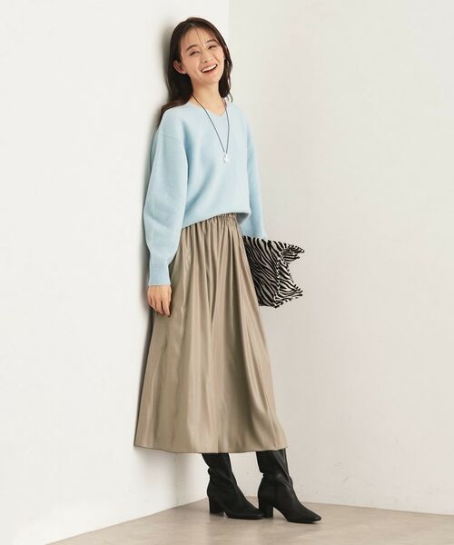 INDIVI / インディヴィ ロング・マキシ丈スカート | レザー調ギャザースカート | 詳細10