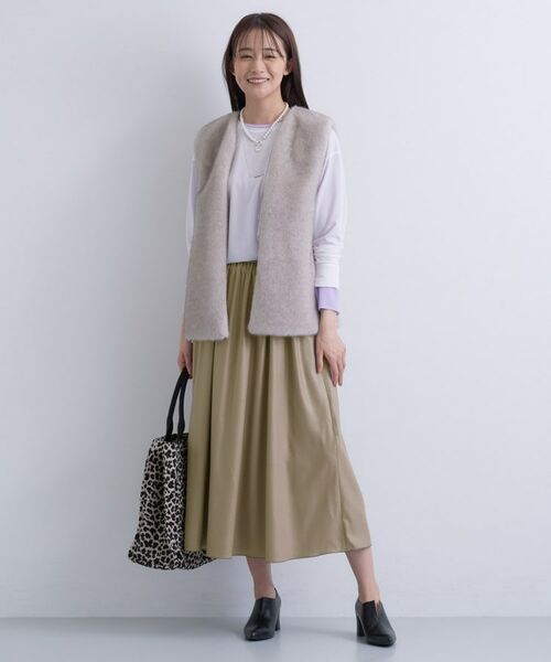 INDIVI / インディヴィ ロング・マキシ丈スカート | レザー調ギャザースカート | 詳細14