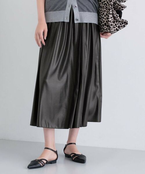 INDIVI / インディヴィ ロング・マキシ丈スカート | レザー調ギャザースカート | 詳細4