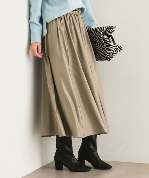 INDIVI / インディヴィ ロング・マキシ丈スカート | レザー調ギャザースカート | 詳細8