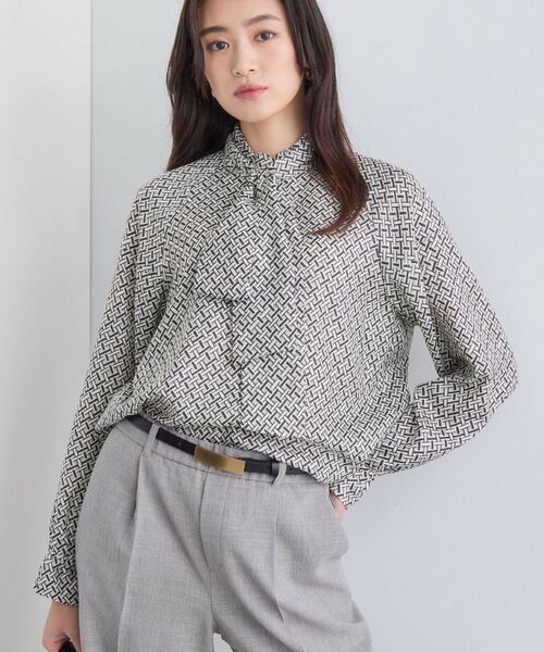 INDIVI / インディヴィ シャツ・ブラウス | ジオメプリントボウタイブラウス(ブラック(119))