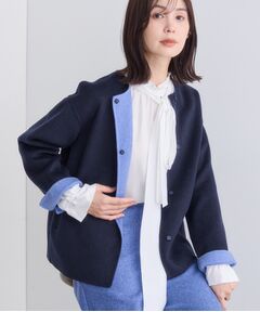 INDIVI / インディヴィ その他アウター | 【配色デザイン／ショート丈】ウールリバー ノーカラーコート