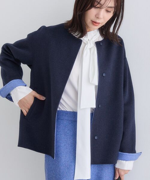 INDIVI / インディヴィ その他アウター | 【配色デザイン／ショート丈】ウールリバー ノーカラーコート | 詳細10