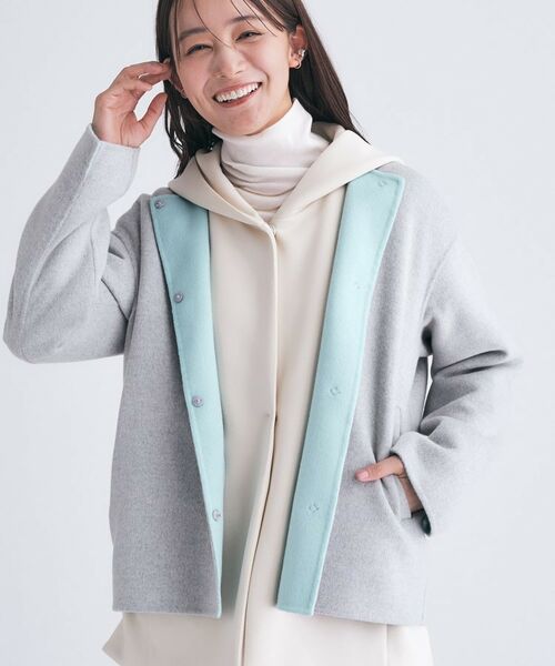 INDIVI / インディヴィ その他アウター | 【配色デザイン／ショート丈】ウールリバー ノーカラーコート | 詳細2