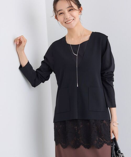 INDIVI / インディヴィ ニット・セーター | Vネック ニットジレ(ブラック(019))