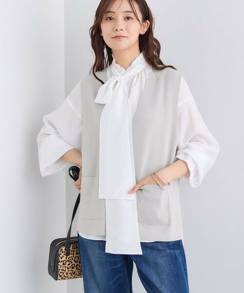 INDIVI / インディヴィ ニット・セーター | Vネック ニットジレ(グレージュ(050))