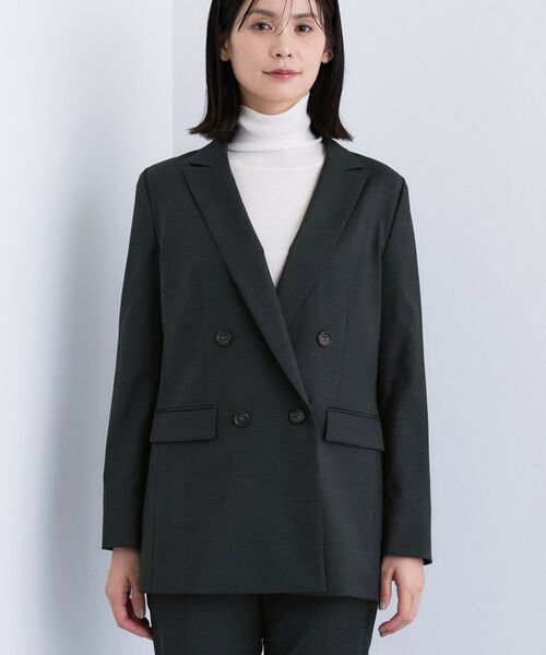 INDIVI / インディヴィ テーラードジャケット | 【日本製／スーツ／通勤】シルクウールストレッチ ダブルジャケット | 詳細10