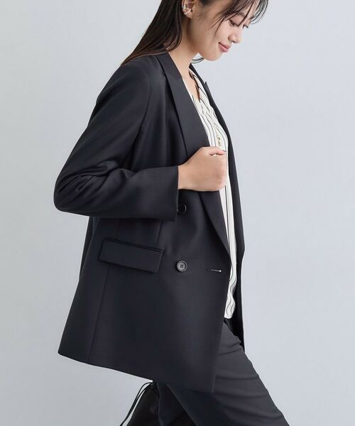 INDIVI / インディヴィ テーラードジャケット | 【日本製／スーツ／通勤】シルクウールストレッチ ダブルジャケット | 詳細2