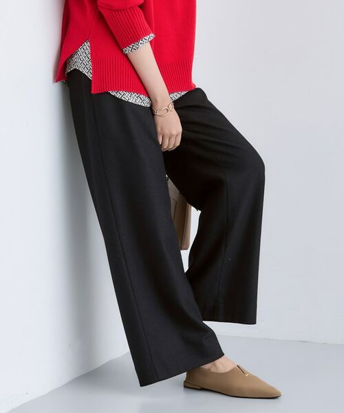INDIVI / インディヴィ パンツ | 【褒められパンツ/ウール混】ウォームウール ワイドパンツ(ブラック(019))