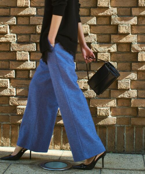 INDIVI / インディヴィ パンツ | 【褒められパンツ/ウール混】ウォームウール ワイドパンツ(ブルー(493))