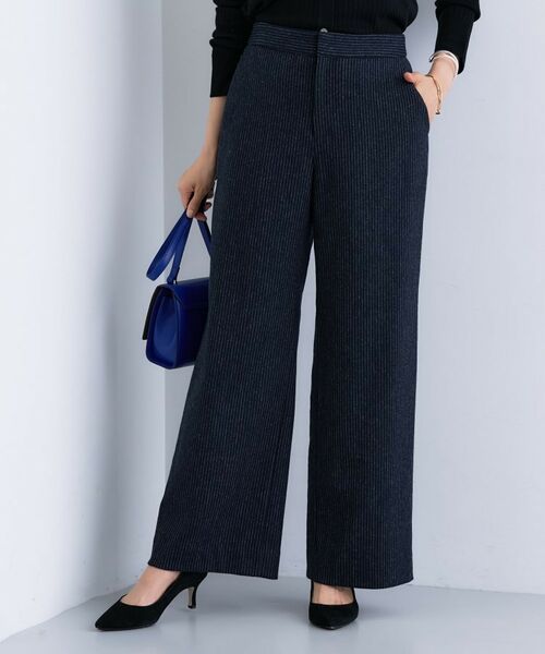 INDIVI / インディヴィ パンツ | 【褒められパンツ/ウール混】ウォームウール ワイドパンツ(ネイビー(394))