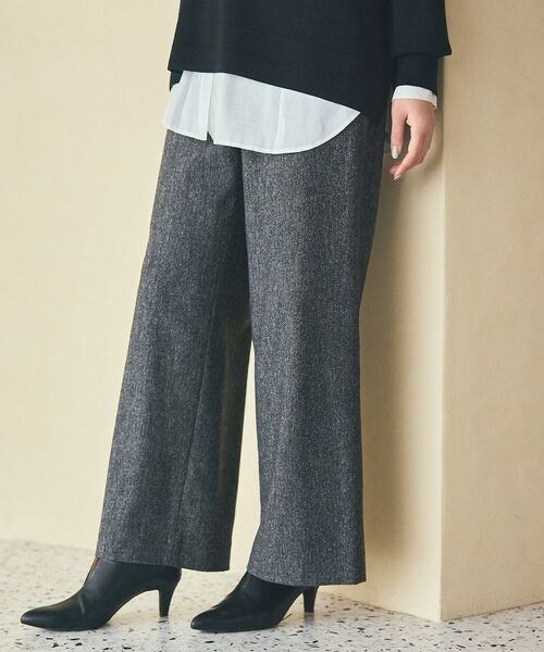 INDIVI / インディヴィ パンツ | 【褒められパンツ/ウール混】ウォームウール ワイドパンツ(スミクロ(418))