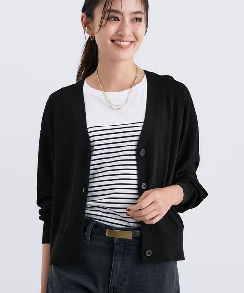 INDIVI / インディヴィ カーディガン・ボレロ | Vネック ストレッチカーディガン(ブラック(019))