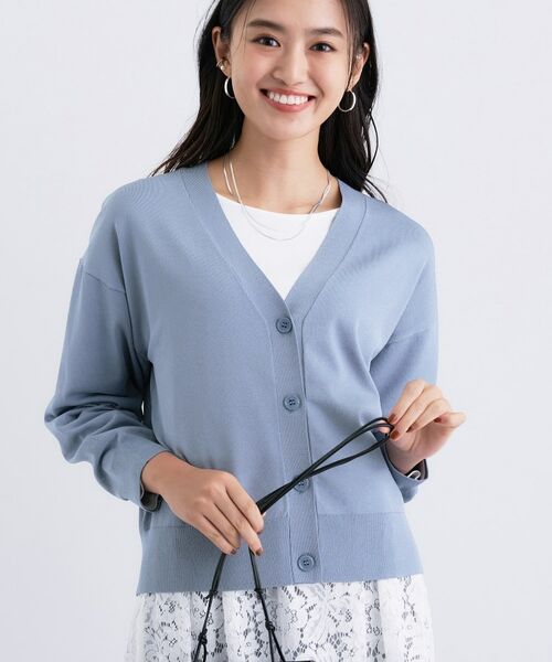 INDIVI / インディヴィ カーディガン・ボレロ | Vネック ストレッチカーディガン(ブルー(091))