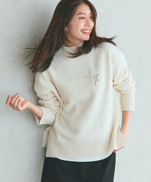 INDIVI / インディヴィ ニット・セーター | 【冬ニット人気NO.1!/カシミヤ混】ミドルゲージハイネックニット(オフホワイト(003))