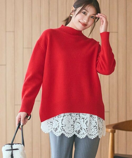 INDIVI / インディヴィ ニット・セーター | 【冬ニット人気NO.1!/カシミヤ混】ミドルゲージハイネックニット(レッド(062))