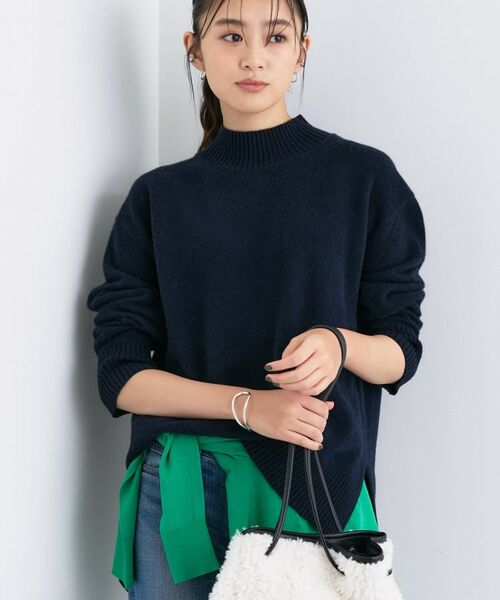 INDIVI / インディヴィ ニット・セーター | 【冬ニット人気NO.1!/カシミヤ混】ミドルゲージハイネックニット(ネイビー(094))