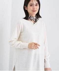 INDIVI / インディヴィ ニット・セーター | 【洗える／チュニック丈／カシミヤ混】スリットデザインVネックニット