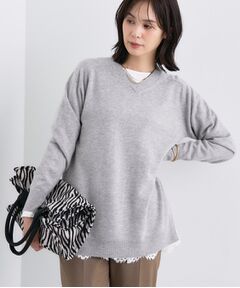 INDIVI / インディヴィ ニット・セーター | 【洗える／チュニック丈／カシミヤ混】スリットデザインVネックニット