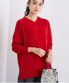 INDIVI / インディヴィ ニット・セーター | 【洗える／チュニック丈／カシミヤ混】スリットデザインVネックニット