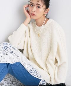 INDIVI / インディヴィ ニット・セーター | 【洗える】ケーブルデザイン ラウンドヘムニット