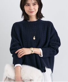 INDIVI / インディヴィ ニット・セーター | 【洗える】ケーブルデザイン ラウンドヘムニット