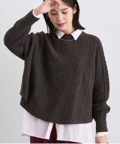 INDIVI / インディヴィ ニット・セーター | 【洗える】ケーブルデザイン ラウンドヘムニット