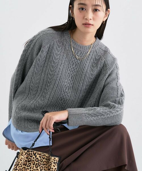 INDIVI / インディヴィ ニット・セーター | 【洗える】ケーブルデザイン ラウンドヘムニット | 詳細10