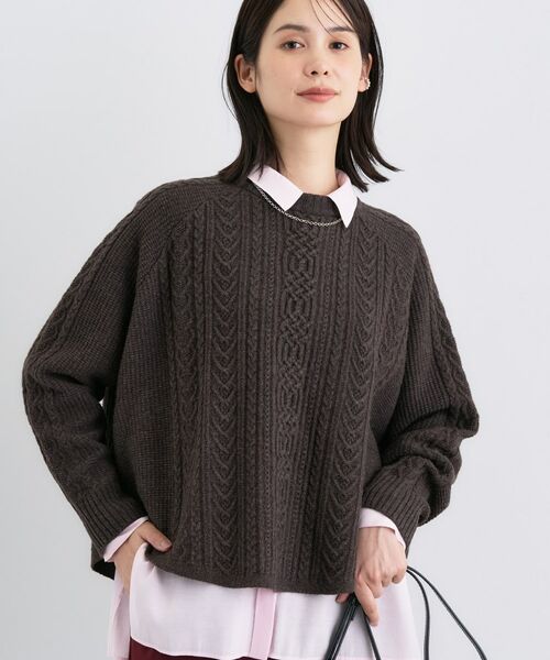 INDIVI / インディヴィ ニット・セーター | 【洗える】ケーブルデザイン ラウンドヘムニット | 詳細14